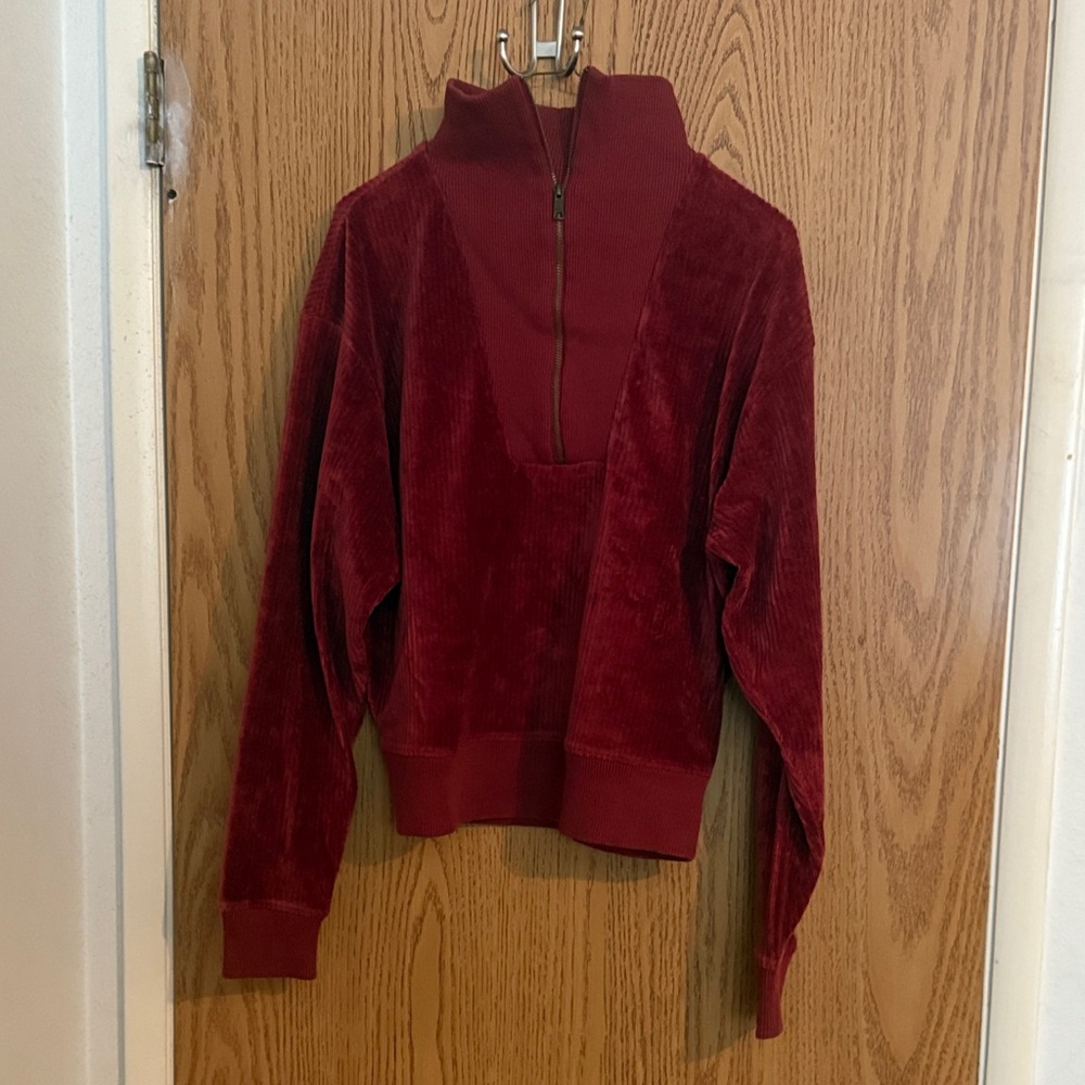 Universal Thread Retro Velvet Velour Ribbed 1/4 Zip Pullover Rust Size M
